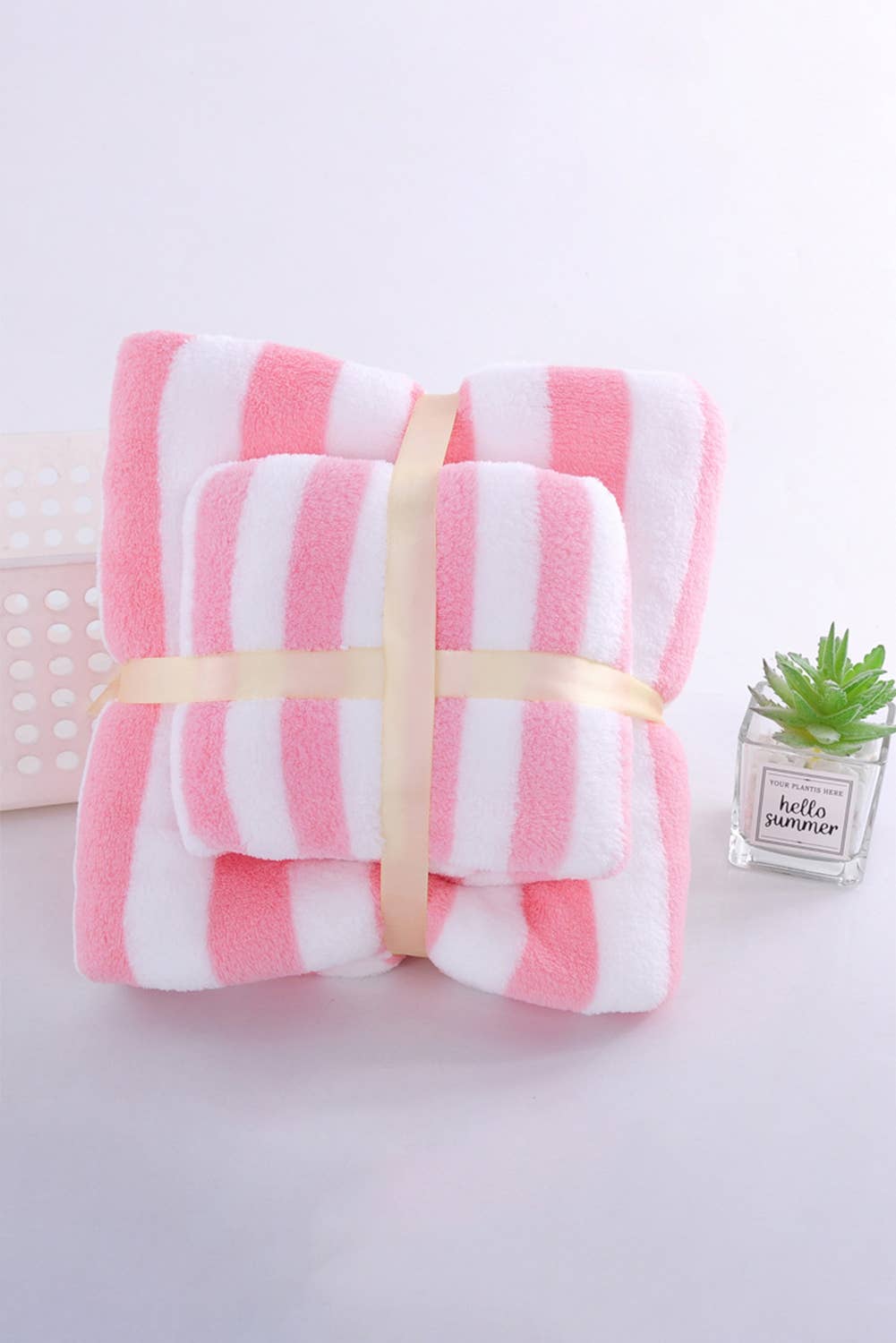 Pink Striped Towel Set