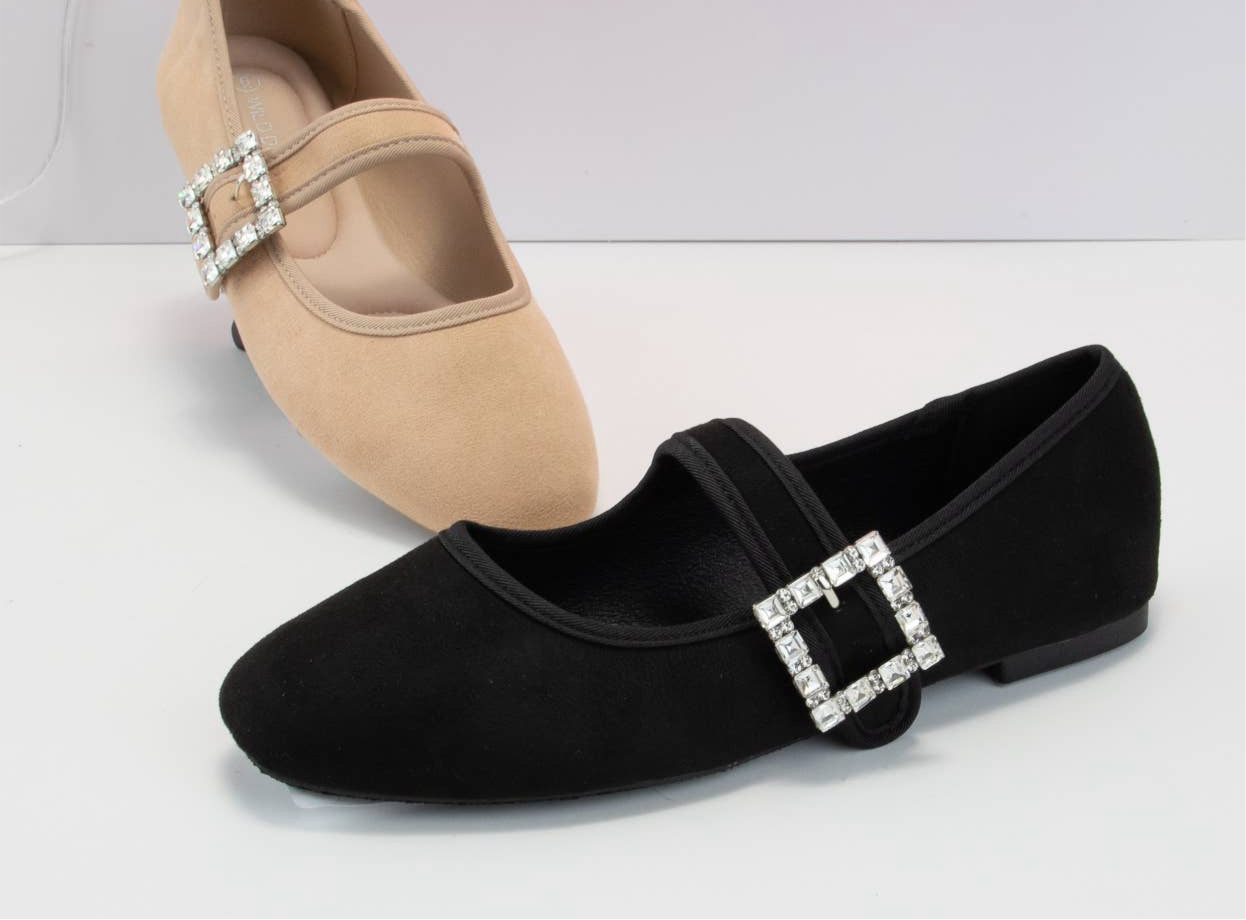 RHINESTONE BUCKLE MARY JANE BALLET FLATS