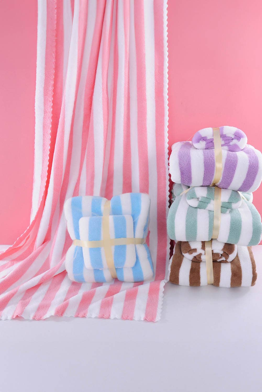 Pink Striped Towel Set